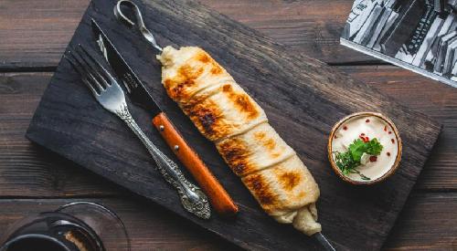 Khachapuri on skewer roasted on the grill